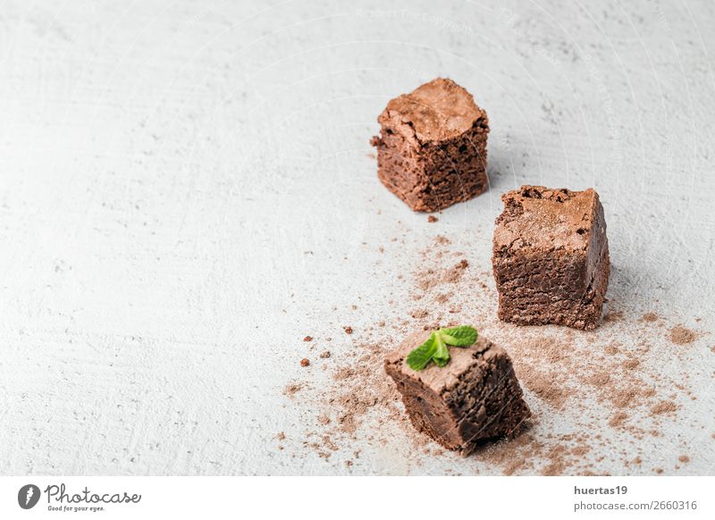 chocolate brownie with mint Food Dessert Candy Chocolate Breakfast Art Fresh Delicious Above Sweet Brown White food: dessert Home-made background cake space
