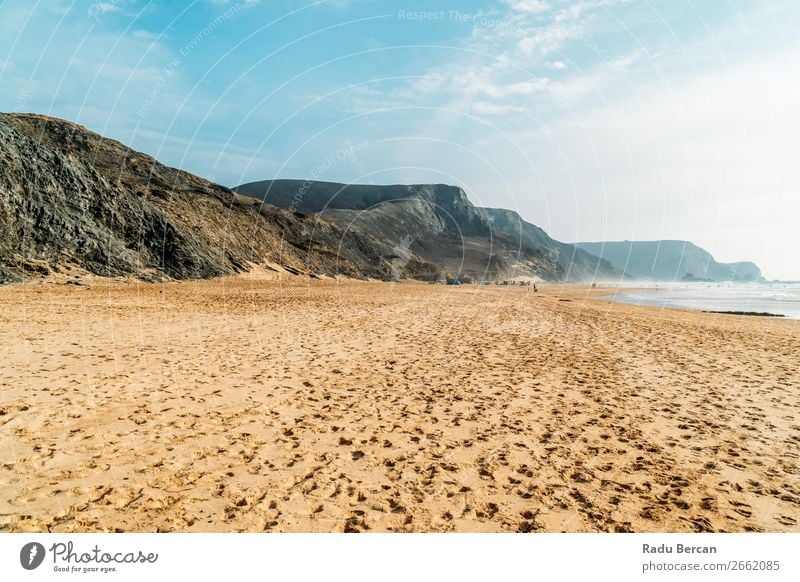 Summer Ocean Beach And Mountains Landscape In Portugal Sky Coast Nature Vacation & Travel Blue Water Vantage point Tropical Sand Beautiful Tourism