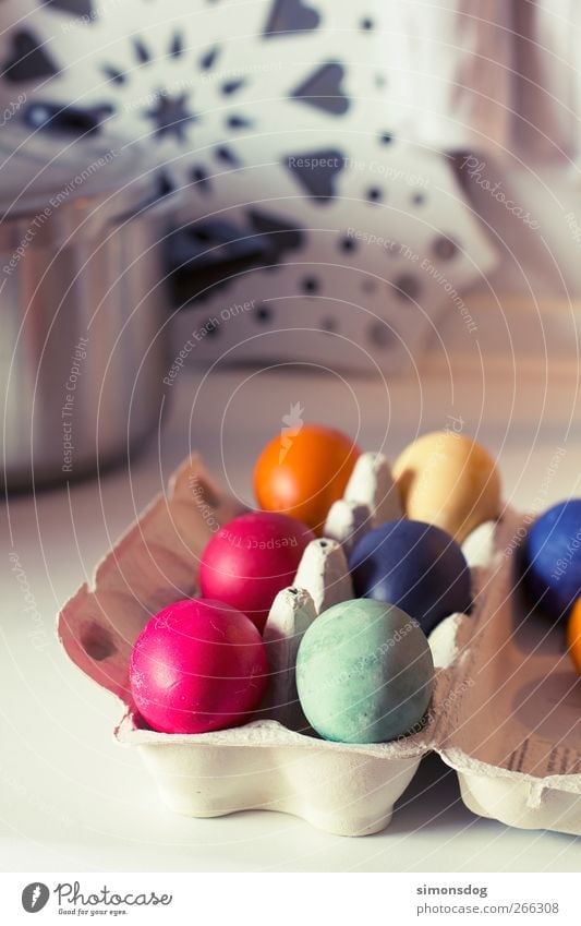 Easter eggs Food Egg Feasts & Celebrations Fresh Blue Yellow Green Pink Spring fever Anticipation Orange Eggs cardboard Packaging Dyeing Colour Multicoloured