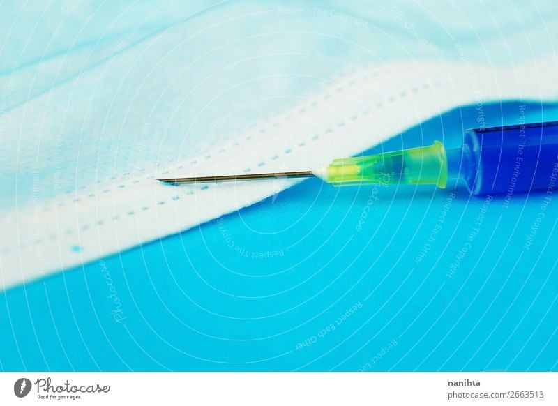 A detailed macro of a syringe with needle Design Healthy Health care Medical treatment Illness Intoxicant Medication Sharp-edged Simple Clean Blue White Colour