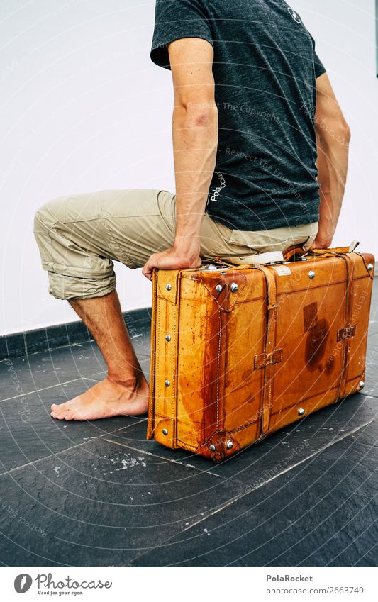 #AS# hop on the next... # Human being Masculine Vice Young man Suitcase Trunk Grasp Flee Vacation & Travel Traveling Ancient Nostalgia Leather New start Goodbye