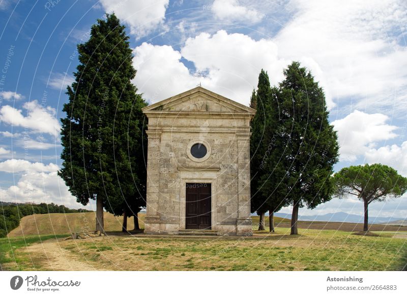 the guarded chapel Environment Nature Landscape Plant Sky Clouds Summer Weather Tree Grass Hill Siena Tuscany Italy House (Residential Structure) Church