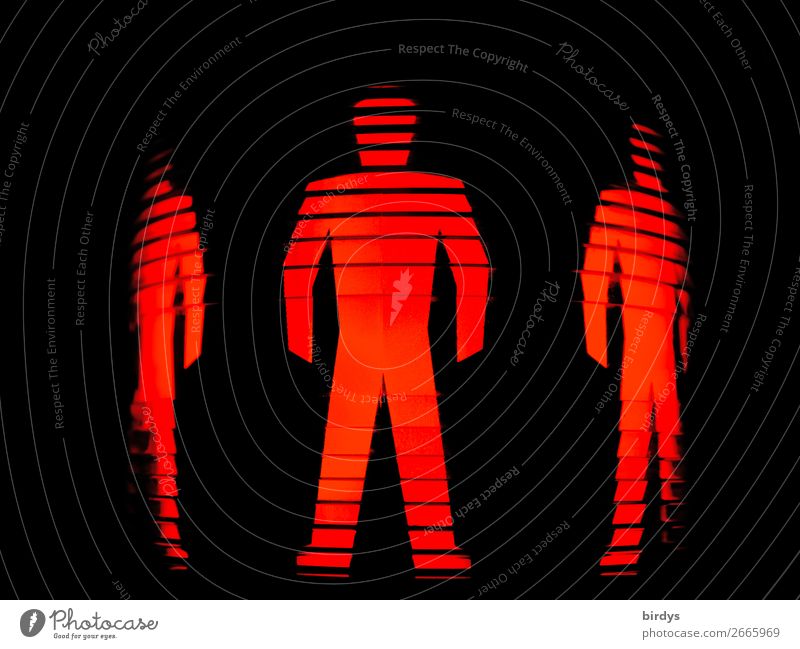 cachel men Human being Masculine 3 Pedestrian Traffic light Sign Road sign Stand Exceptional Threat Cool (slang) Sharp-edged Thin Red Black Power Dangerous