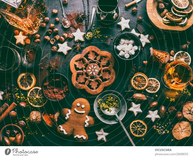 Sweets and chocolate for Christmas Food Candy Chocolate Herbs and spices Nutrition Banquet Beverage Hot Chocolate Crockery Shopping Style Design Winter Table