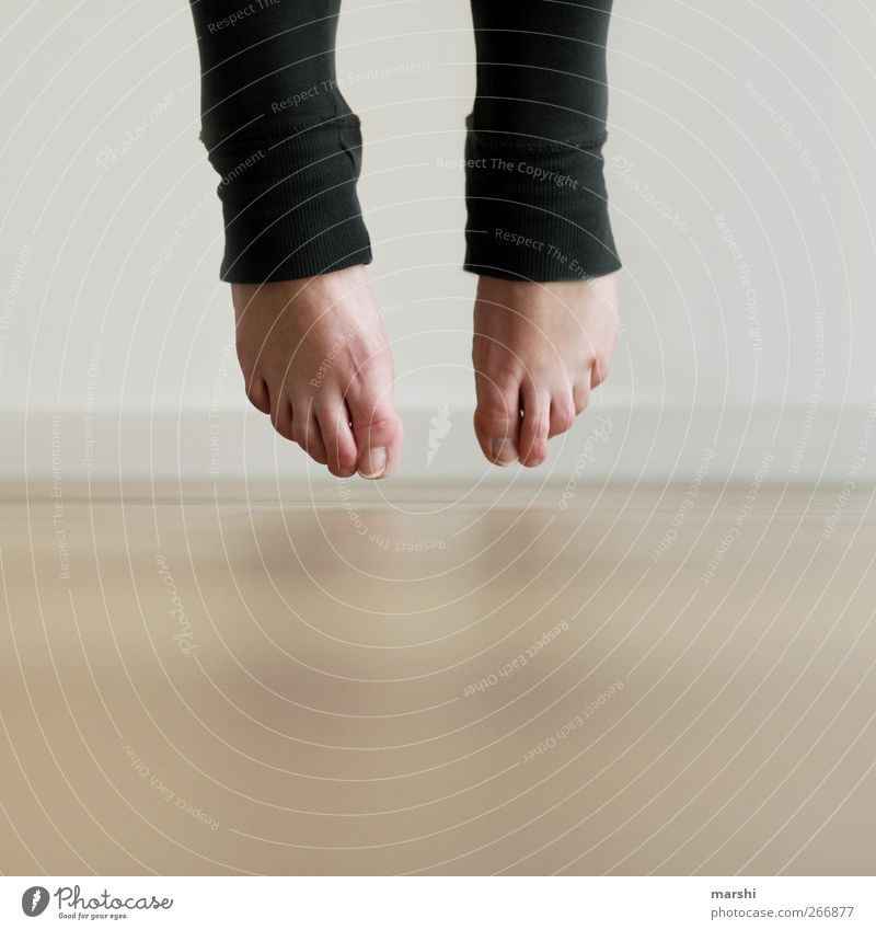 Beam me up Human being Woman Adults Legs Feet 1 Departure Ballet Barefoot Tension Movement Jump Colour photo Interior shot Bright background Isolated Image