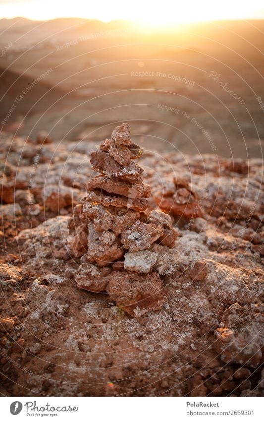 #AS# Bunch of stones Environment Nature Landscape Esthetic Wayside Stone Stony Hiking Footpath Pile of stones Fuerteventura Sunset Moody Colour photo