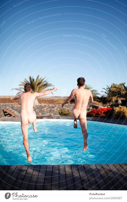 #AS# friendship Masculine Homosexual Young man Youth (Young adults) Body Skin 2 Human being Happy Jump Naked Naked flesh Swimming pool Friendship Hind quarters