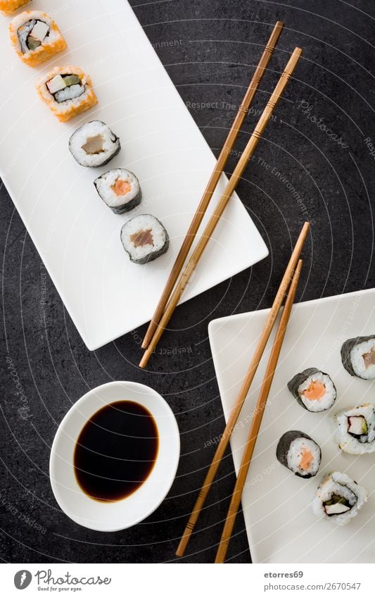 sushi assortment and soy sauce Sushi Food Healthy Eating Food photograph Japanese Rice Fish Salmon Seafood Roll Meal Make Gourmet Asia Raw Seaweed Dinner White