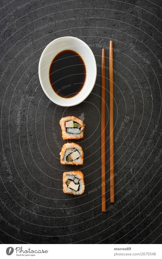 sushi assortment and soya sauce on black background Sushi Food Healthy Eating Food photograph Japanese Rice Fish Salmon Seafood Roll Meal Make Gourmet Asia Raw