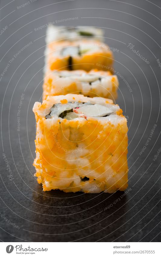 sushi assortment on black background. Sushi Food Healthy Eating Food photograph Japanese Rice Fish Salmon Seafood Roll Meal Make Gourmet Asia Raw Seaweed Dinner
