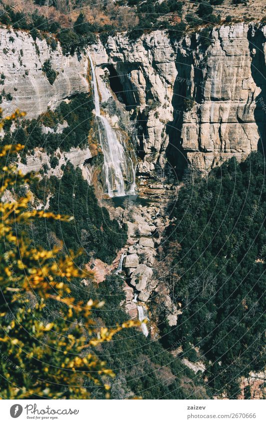 A detail of a cliff with a waterfall Beautiful Calm Vacation & Travel Adventure Mountain Hiking Environment Nature Landscape Plant Autumn Tree Bushes Leaf Hill