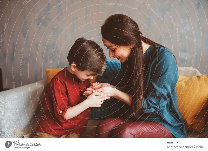 indoor portrait of happy mother and child son Lifestyle Joy Playing Parenting Child School Baby Toddler Boy (child) Parents Adults Mother Family & Relations