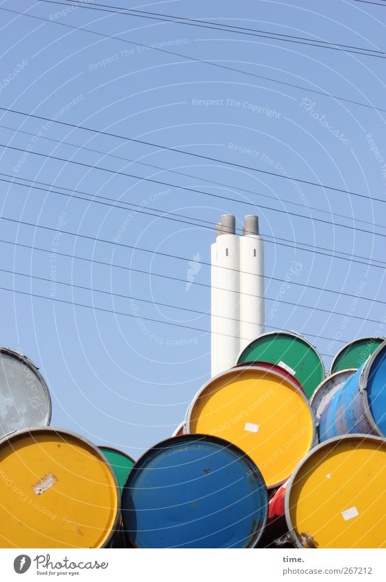 can throwing Energy industry Chimney High voltage power line Electricity Keg Beautiful weather Lie Stand Equal Trade Luxury Tower Cable Colour photo