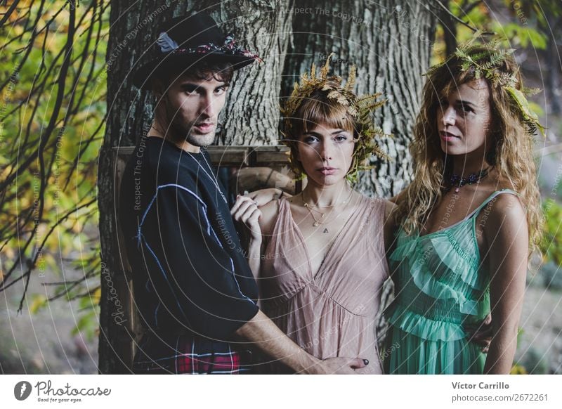 A Young group of friends Standing in the Woods Lifestyle Elegant Style Design Exotic Beautiful Human being Masculine Feminine Androgynous Homosexual Young woman