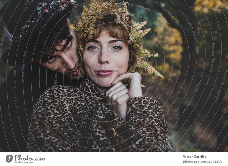 A Young Couple Standing in the Woods Lifestyle Elegant Style Design Human being Masculine Feminine Young woman Youth (Young adults) Young man Woman Adults Man