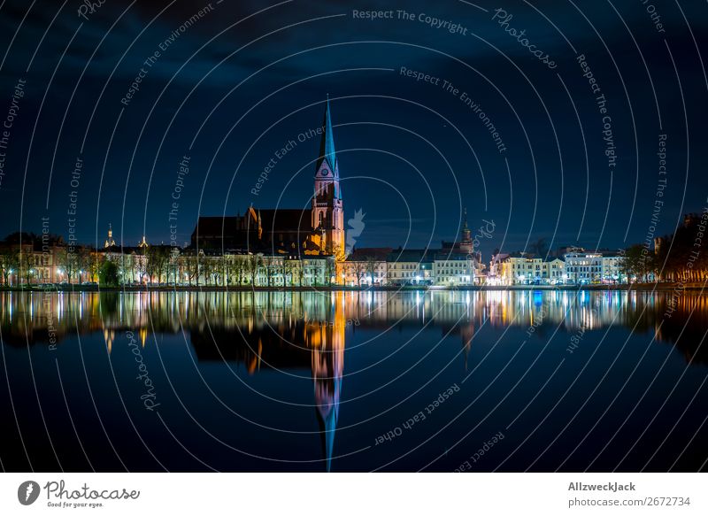 Schwerin Pfaffenteich Reflection Historic Old Town at night Germany Capital city Mecklenburg-Western Pomerania Old building Old town Night Night shot