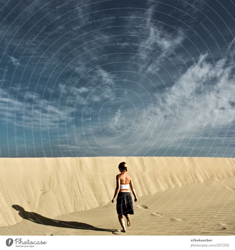 dune Vacation & Travel Summer Sun Feminine Young woman Youth (Young adults) 1 Human being 18 - 30 years Adults Sand Sky Clouds Beautiful weather Desert Going