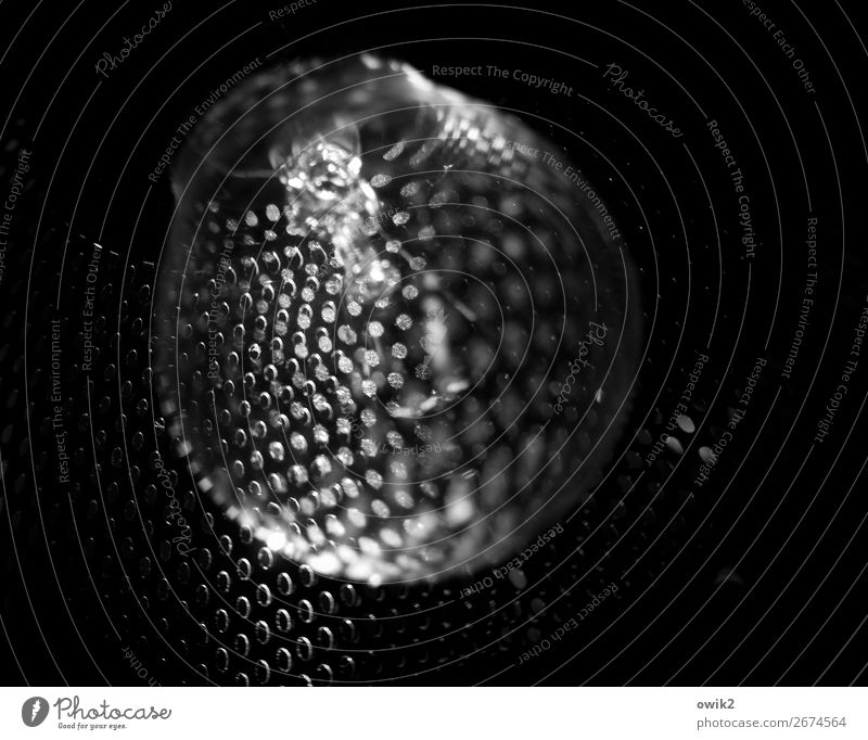 stroboscope Electric bulb Standard lamp Lampshade Glass Metal Dark Black & white photo Interior shot Detail Pattern Structures and shapes Deserted