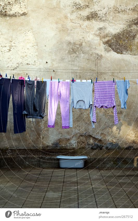 laundry Living or residing Wall (barrier) Wall (building) Clothing Clothesline Laundry Bowl To hold on Cleaning Arrangement Hang up Washing day Colour photo