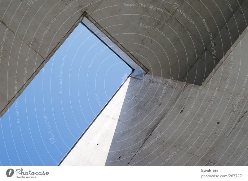 View upwards Cloudless sky House (Residential Structure) Manmade structures Building Architecture Wall (barrier) Wall (building) Facade Blue Gray Concrete wall