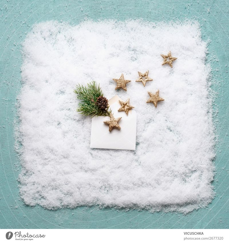 Open envelope with stars on snow background Shopping Style Design Winter Snow Decoration Party Event Feasts & Celebrations Christmas & Advent Ornament