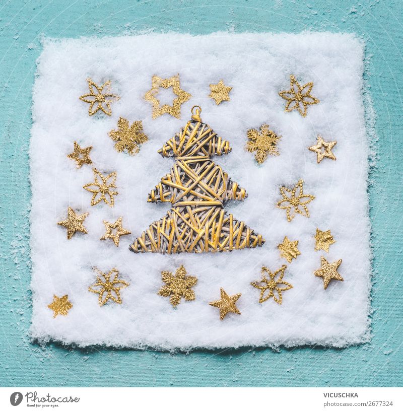 Christmas tree in the snow with golden snowflakes Style Design Winter Snow Decoration Feasts & Celebrations Christmas & Advent Ornament Hip & trendy