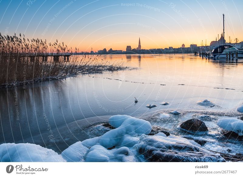 View over the Warnow to Rostock in winter Vacation & Travel Tourism Winter House (Residential Structure) Nature Landscape Water Climate Weather River Town