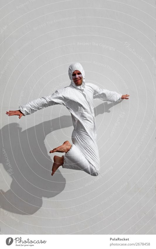 #AS# white jump Human being Masculine Young man Youth (Young adults) Art Joy Happy White Costume Anticipation Jump Flying Suit Safety (feeling of) Fear Contrast