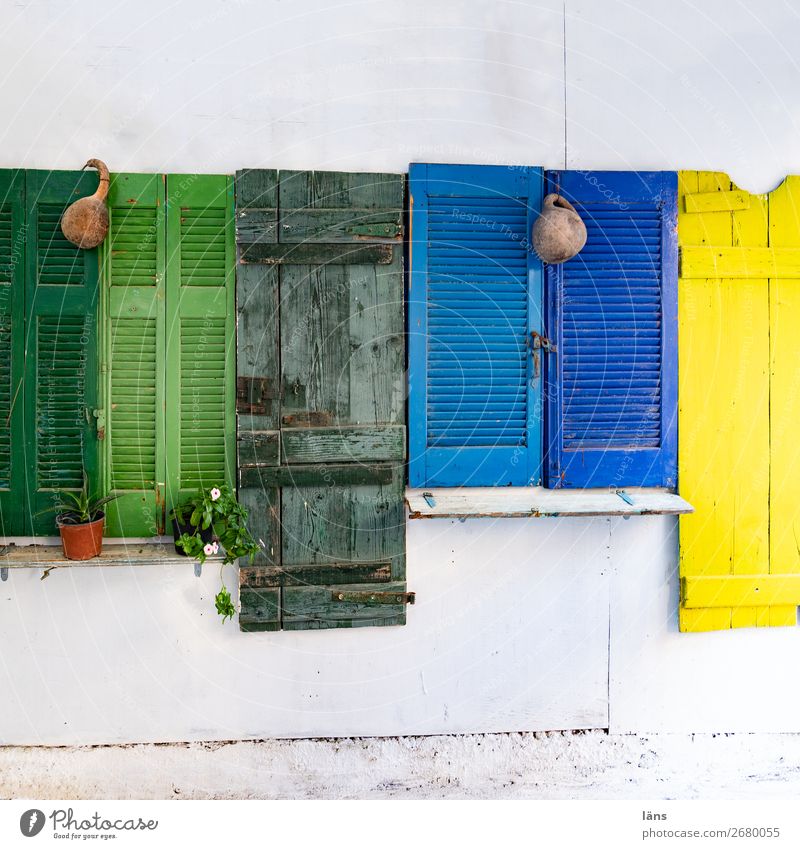 colorful shutters variegated Protection House (Residential Structure) Screening Deserted Crete Decoration Colour photo Living or residing Day Exterior shot