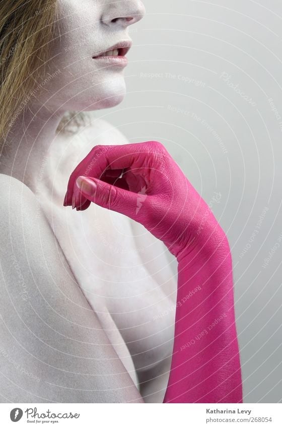 * Human being Feminine Woman Adults Body Skin Arm Hand 1 18 - 30 years Youth (Young adults) Gloves Blonde Long-haired Elegant Uniqueness Cold Naked Crazy Pink