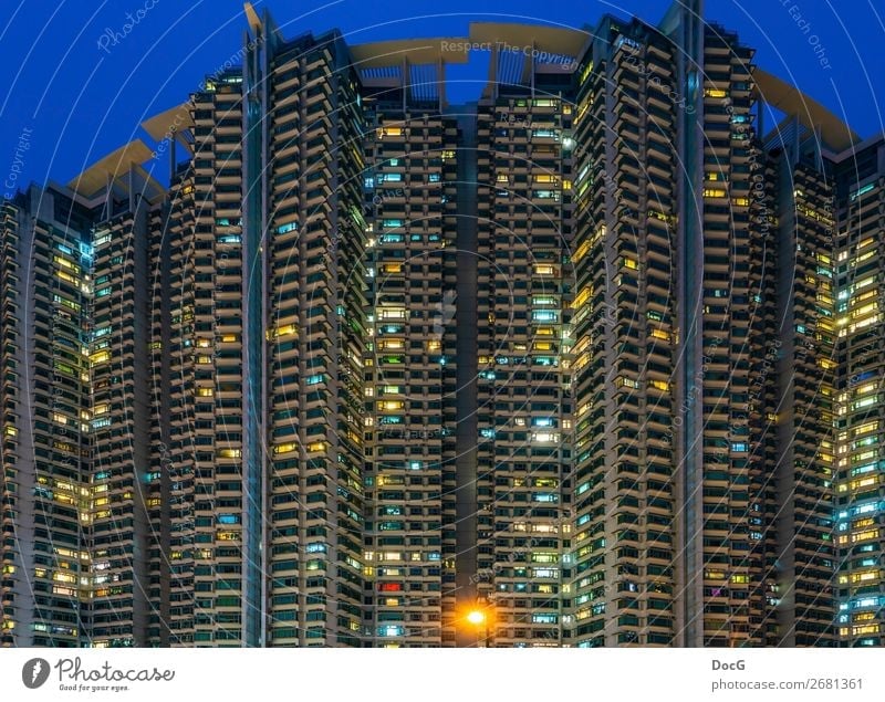 Hong Kong - South West - tower blocks at blue hour Town Skyline Overpopulated House (Residential Structure) Manmade structures Building Architecture Facade