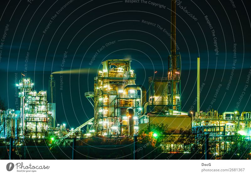 Chemical Factory at Night Technology Science & Research Advancement Future High-tech Energy industry Industry Chemical Industry Chemical factory Metal