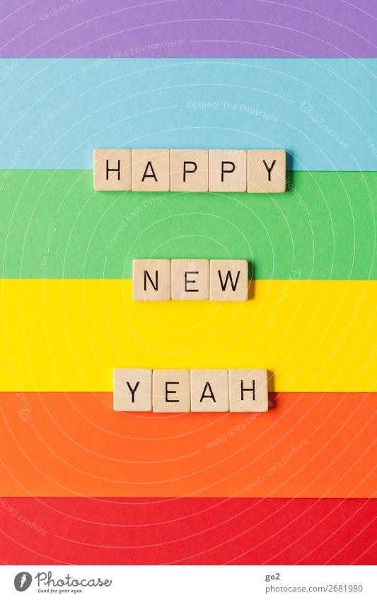Happy New Yeah! Playing Feasts & Celebrations New Year's Eve Birthday Paper Decoration Wood Characters Esthetic Exceptional Happiness Positive Multicoloured