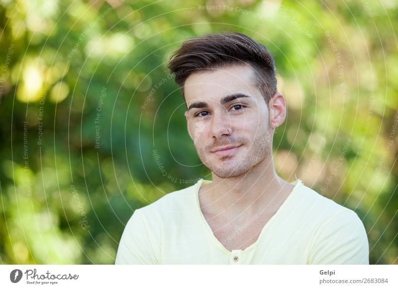 Attractive guy in the park Lifestyle Elegant Joy Happy Face Summer Human being Masculine Boy (child) Man Adults Nature Park Fashion Clothing Modern Muscular