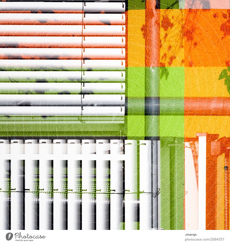 Spring is here Wall (barrier) Wall (building) Venetian blinds Iron-pipe Exceptional Bright Hip & trendy Crazy Green Orange Black White Colour Double exposure