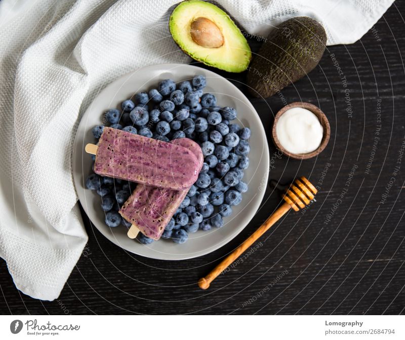 Popsicle from Blueberries, Avocado, Yoghurt & Honey Food Fruit Blueberry popsicle Ice cream nicecream Nutrition Eating Vegetarian diet Healthy Healthy Eating