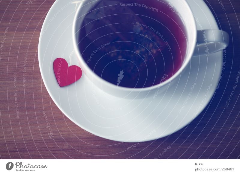 Hot drink with love. Beverage Drinking Tea Crockery Cup Lifestyle Heart Relaxation To enjoy Love Kitsch Warmth Red Spring fever Warm-heartedness Infatuation