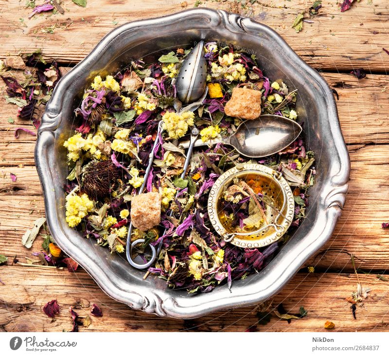 Flower herb tea leaf drink healthy natural dry herbal rustic antioxidant plant flower aromatic spoon heap petal medicine hibiscus asian relaxation mix scoop