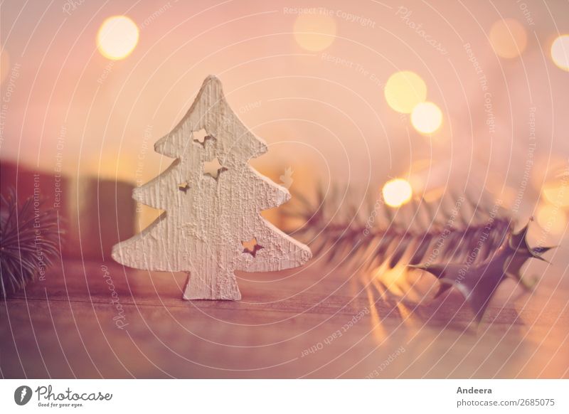 Christmas decoration with Christmas tree and lights in front of a blurred background Calm Winter Decoration Christmas & Advent Plant flaked Foliage plant