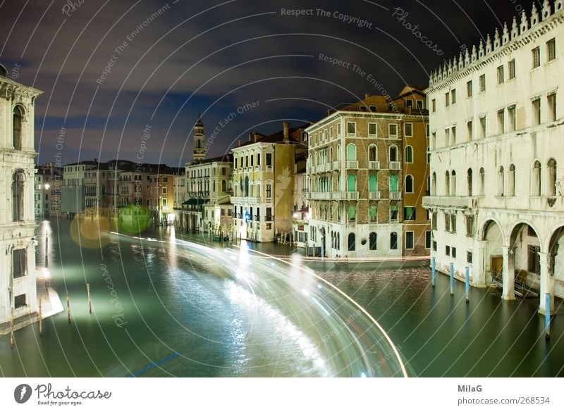 At night in Venice Tourism City trip Italy Europe Old town House (Residential Structure) Palace Waterway Esthetic Serene Transience Strip of light Colour photo