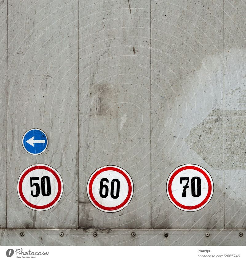 40 Transport Means of transport Logistics Truck Sign Characters Signage Warning sign Arrow Road sign Speed Simple Safety 50 Jubilee Birthday 6 7 Colour photo