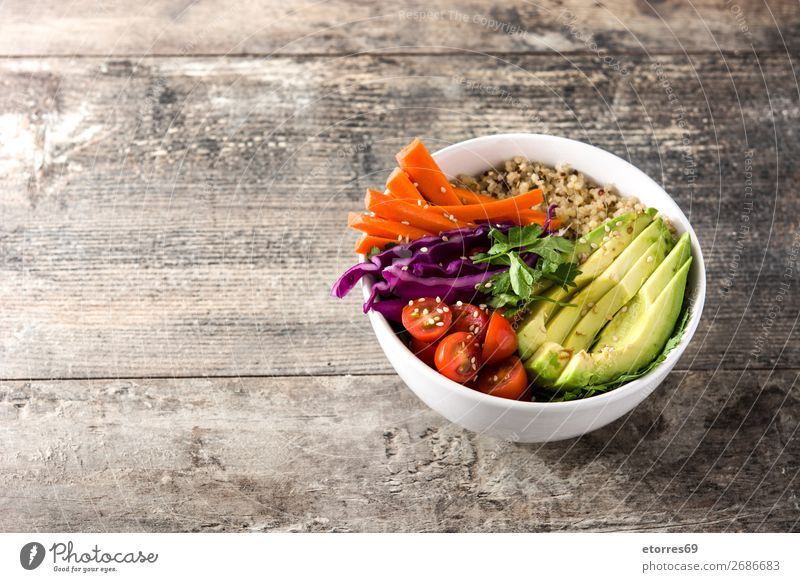 Vegan Buddha bowl with fresh raw vegetables and quinoa buddha bowl Bowl Vegetable Avocado Onion Tomato Carrot Cabbage Food Healthy Eating Food photograph Raw