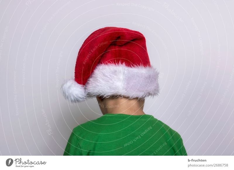 No, not today! Christmas & Advent Child Head Back 1 Human being T-shirt Cap Stand Dirty Dark Green Red Boredom Reluctance Santa Claus hat Looking away