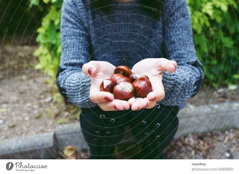 Close up of chestnuts on a young woman hands Food Lifestyle Style Happy Beautiful Relaxation Calm Human being Feminine Woman Adults Hand 1 18 - 30 years