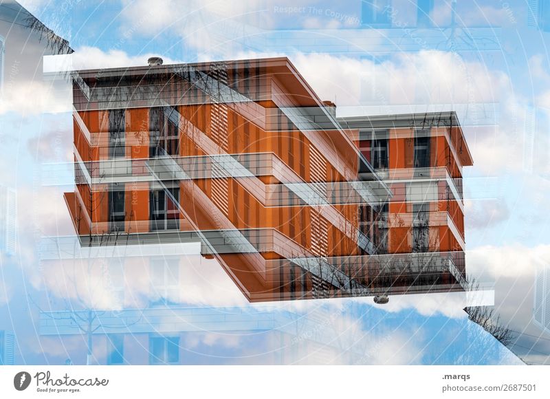 House (detached) Lifestyle House (Residential Structure) Sky Clouds Manmade structures Building Architecture Facade Exceptional Modern Orange Red Perspective