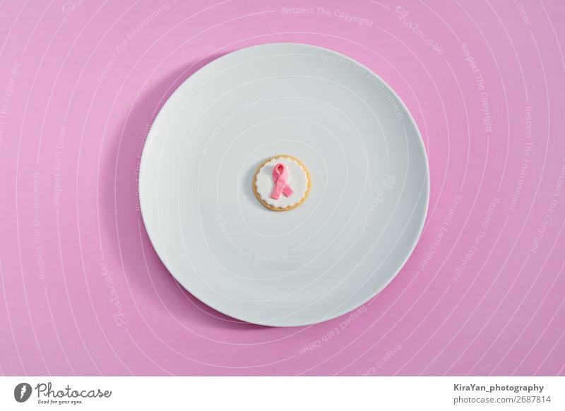 Cookies with pink ribbon as sign of breast cancer Plate Design Health care Medical treatment Woman Adults Breasts Earth String Pink White Hope Cancer