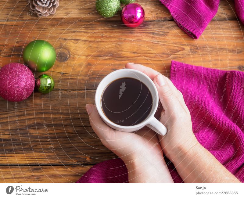 Woman with coffee cup in her hands To have a coffee Beverage Hot drink Coffee Espresso Cup Lifestyle Christmas & Advent Feminine Hand 1 Human being