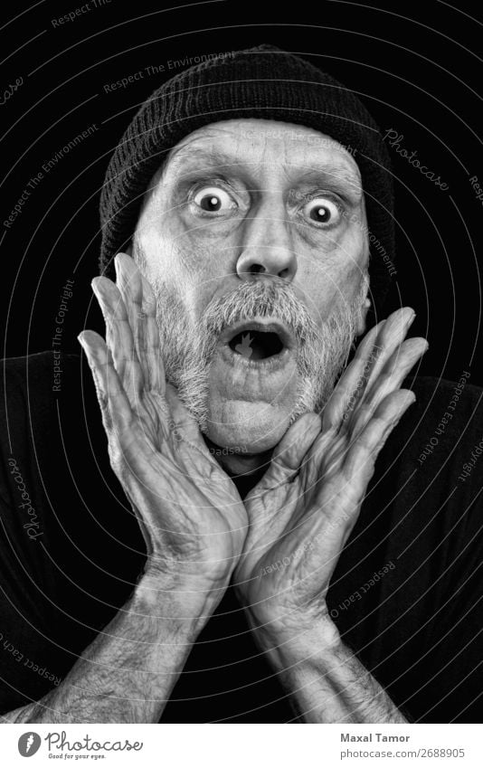 Strong man shouting out loud Face To talk Loudspeaker Human being Man Adults Mouth Hand Beard Scream Sadness Crazy Anger Black White Emotions Stress aggressive