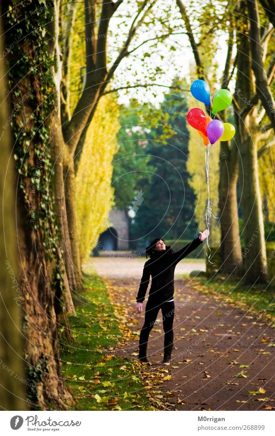 baloon Human being Young woman Youth (Young adults) 1 18 - 30 years Adults Youth culture Nature Plant Beautiful weather Tree Leaf Garden Park Places Gate