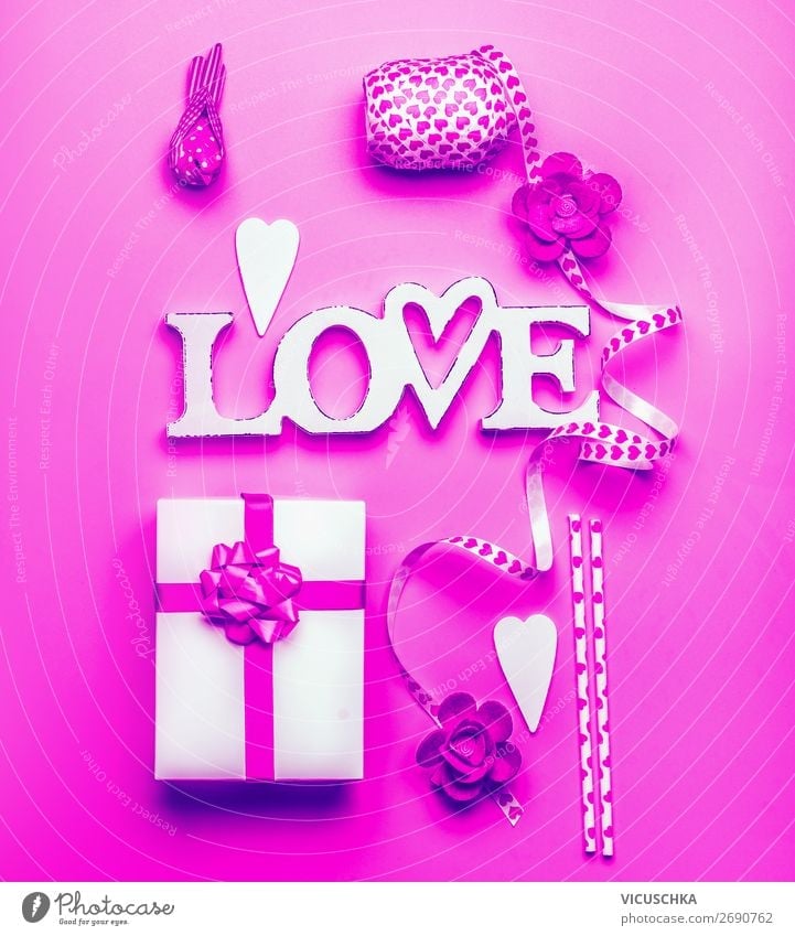Word Love, Gift box and decoration , Neon color Shopping Design Joy Decoration Entertainment Party Event Feasts & Celebrations Valentine's Day Bow Heart Pink